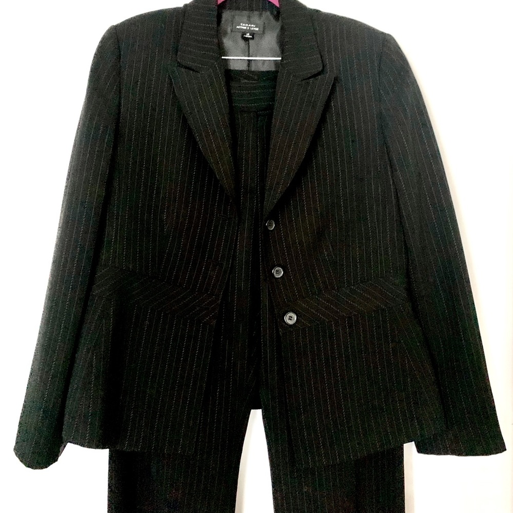 Tahari Black striped pants suit